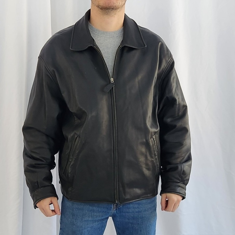 00s Men's‎ Black Leather Coat